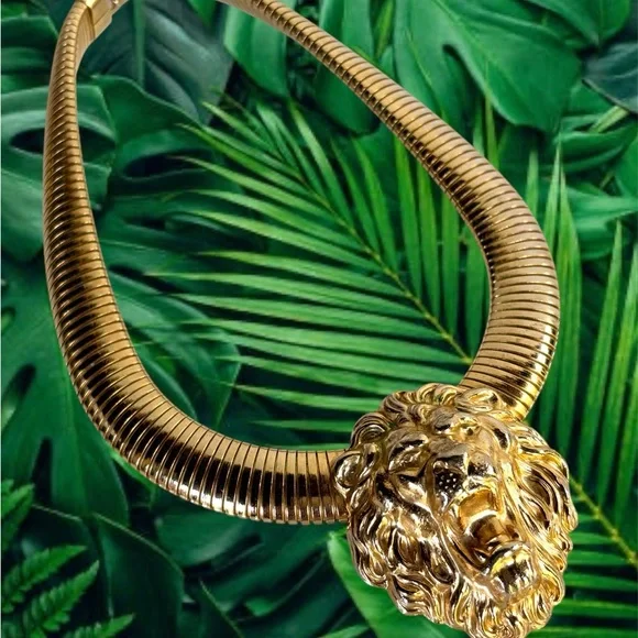 VINTAGE 1980s MASSIVE GOLDEN LION HEAD TUBOGAS OMEGA STATEMENT CHUNKY NECKLACE - Picture 9 of 9